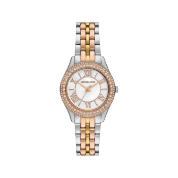 Michael Kors Harlowe Two-Tone MK4846 Women's Watch - Crystal Bezel, Mother-of-Pearl Dial, Multicolor Stainless Steel Bracelet, 33mm, Quartz