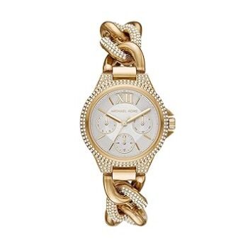 Michael Kors Camille Women's Chronograph Watch - Gold Stainless Steel with White Dial & Pave Crystal Bezel | 34mm | MK6842
