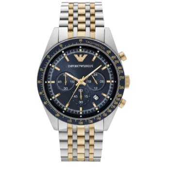 Emporio Armani AR8030 Men's Watch - Tazio XLarge Two-Tone Stainless Steel with Blue Dial 46mm