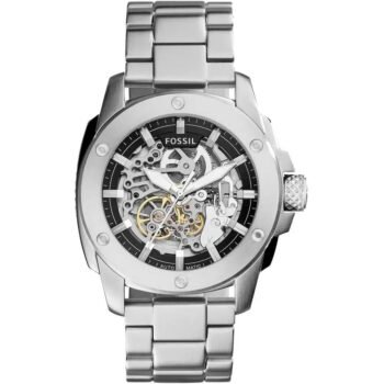 Fossil ME3081 Modern Machine Automatic Watch - Silver Skeleton Dial, Stainless Steel Strap (50mm)