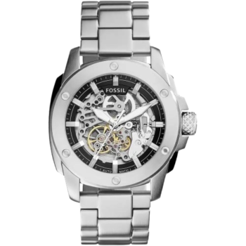Fossil ME3081 Modern Machine Automatic Watch - Silver Skeleton Dial, Stainless Steel Strap (50mm)