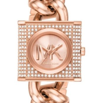 Michael Kors MK4827 Chain Lock Three-Hand Watch for Women – Rose Gold Dial & Stainless Steel Bracelet