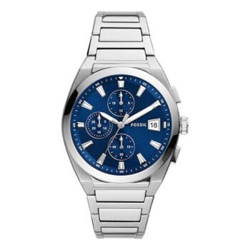 Fossil Everett FS5795 Men's Watch - Blue Dial Chronograph, Silver Stainless Steel Bracelet, Quartz, 42mm, 50M Water Resistant