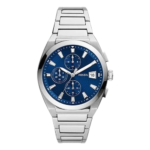 Fossil Everett FS5795 Men's Watch - Blue Dial Chronograph, Silver Stainless Steel Bracelet, Quartz, 42mm, 50M Water Resistant