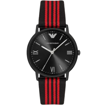 Emporio Armani Men’s Watch – Model AR11015 | Sporty Elegance with Black & Red Fabric Strap
