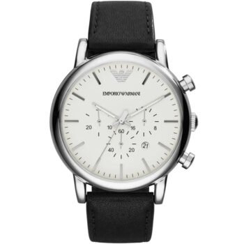 Emporio Armani Luigi XLarge AR1807 Men's Watch - White Dial & Black Genuine Leather Strap | 46mm Quartz Classic Luxury Timepiece