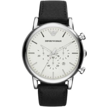 Emporio Armani Luigi XLarge AR1807 Men's Watch - White Dial & Black Genuine Leather Strap | 46mm Quartz Classic Luxury Timepiece