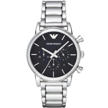 Emporio Armani AR1853 Men's Watch - Luigi Large Silver Stainless Steel with Black Dial 41mm