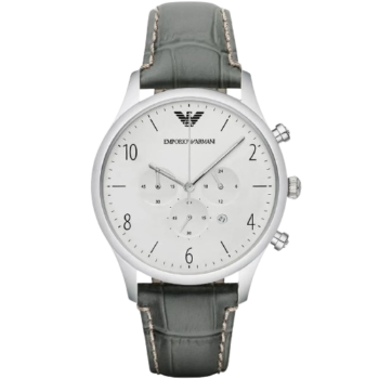 Emporio Armani AR1861 Men's Watch - Luigi XLarge Gray Genuine Leather Strap with White Dial 46mm