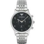 Emporio Armani AR1863 Men's Watch - Beta Large Silver Stainless Steel with Black Dial 43mm