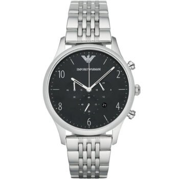 Emporio Armani AR1863 Men's Watch - Beta Large Silver Stainless Steel with Black Dial 43mm