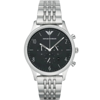Emporio Armani AR1863 Men's Watch - Beta Large Silver Stainless Steel with Black Dial 43mm