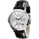 Emporio Armani Renato Uni Men's Watch AR2436 - Silver Dial, Black Genuine Leather Strap, 39mm