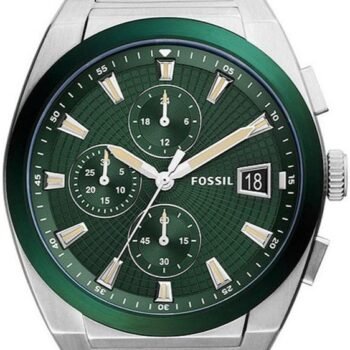 Fossil Everett Chronograph Men's Watch FS5964 - Green Dial, Silver Stainless Steel Bracelet, 42mm Quartz Analog Multi-Function Watch
