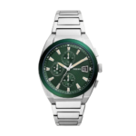 Fossil Everett Chronograph Men's Watch FS5964 - Green Dial, Silver Stainless Steel Bracelet, 42mm Quartz Analog Multi-Function Watch
