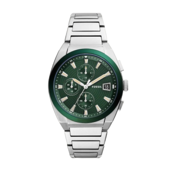 Fossil Everett Chronograph Men's Watch FS5964 - Green Dial, Silver Stainless Steel Bracelet, 42mm Quartz Analog Multi-Function Watch
