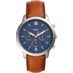 Fossil Neutra FS5453 Men's Analog Watch - 44mm Blue Dial with Brown Leather Strap