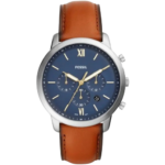 Fossil Neutra FS5453 Men's Analog Watch - 44mm Blue Dial with Brown Leather Strap