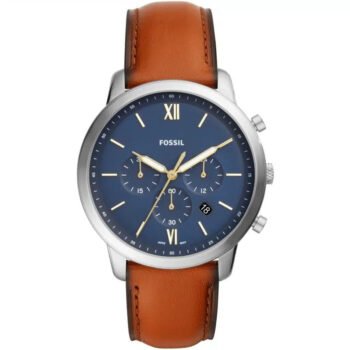 Fossil Neutra FS5453 Men's Analog Watch - 44mm Blue Dial with Brown Leather Strap