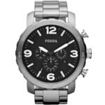 Fossil Nate JR1353 Men's Analog Watch - 50mm Black Dial with Silver Stainless Steel Strap
