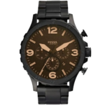 Fossil Nate JR1356 Men's Analog Watch - 50mm Black Stainless Steel | Water Resistant
