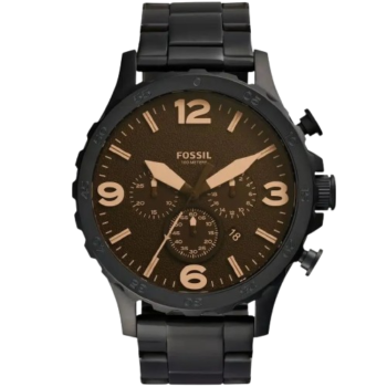 Fossil Nate JR1356 Men's Analog Watch - 50mm Black Stainless Steel | Water Resistant