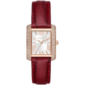 Michael Kors Emery MK4689 Women's Watch - White Square Dial, Red Genuine Leather Strap, 33mm, Quartz Movement, 50M Water Resistant
