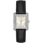Michael Kors Emery MK4696 Women's Watch - White Square Dial, Black Genuine Leather Strap, 27mm, Quartz Movement, 50M Water Resistant
