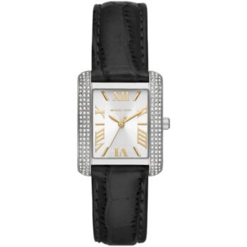 Michael Kors Emery MK4696 Women's Watch - White Square Dial, Black Genuine Leather Strap, 27mm, Quartz Movement, 50M Water Resistant