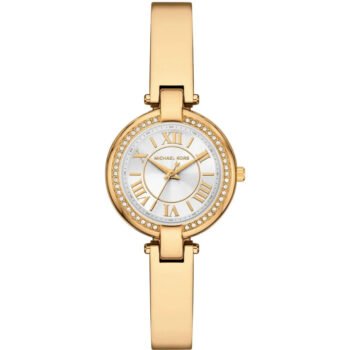 Michael Kors Mini Laney MKO1110 Women’s Watch – Gold Stainless Steel Strap & Silver Dial | 30mm Quartz Elegant Watch