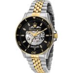 Maserati R8823140010 Men's Watch - Sfida Automatic Black Dial Two-Tone Stainless Steel Watch