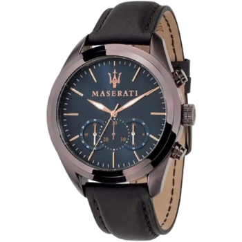 Maserati Traguardo Men’s Quartz Watch – Blue Dial, Brown Genuine Leather Strap, 45mm – R8871612008