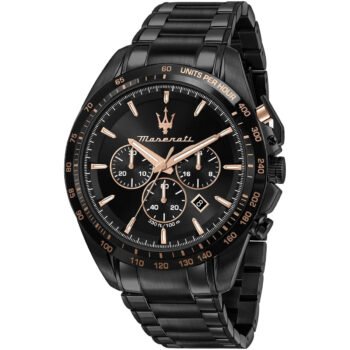 Maserati Traguardo Men’s Watch R8873612048 – Black Dial & Stainless Steel Bracelet, 45mm Quartz Chronograph Style