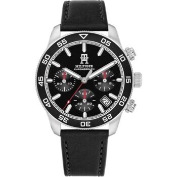 Tommy Hilfiger 1792162 Men's Watch - Black Dial Chronograph, Black Leather Strap, Quartz, 41mm, 50M Water Resistant