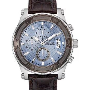 Guess W0673G1 Pinnacle Chronograph Men's Watch - Blue Sunray Dial, Brown Leather Strap, 46mm Quartz