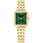 Original Tommy Hilfiger 1782858 Women's Watch - Mia Gold Stainless Steel Square Design with Green Dial 24mm