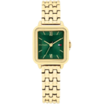 Original Tommy Hilfiger 1782858 Women's Watch - Mia Gold Stainless Steel Square Design with Green Dial 24mm