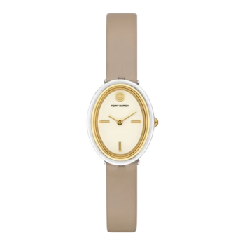 Tory Burch TBW6031 The Oval Ladies Cream Dial Grey Leather Strap