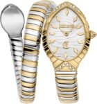 Original Just Cavalli Women's JC1L322M0055 Quartz Watch - Unica Snake Design, Silver Dial & Two-Tone Stainless Steel Bracelet