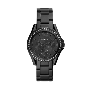 Original Fossil Riley ES4519 Women's Black Chronograph Watch - 38mm Stainless Steel Quartz Timepiece