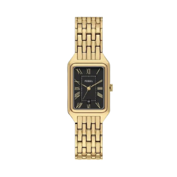Original Fossil Raquel Women's Quartz Watch ES5434 with Black Dial and Gold-Tone Stainless Steel Bracelet
