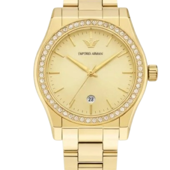 Original Emporio Armani Federica AR11607 Women's Watch - Gold Stainless Steel Bracelet & Crystal Bezel | 32mm Quartz Luxury Timepiece