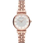 Original Emporio Armani Gianni T-Bar AR11244 Women's Watch - White Dial Rose Gold Stainless Steel Elegant Fashion Watch