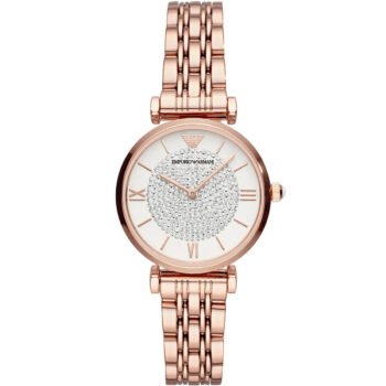 Original Emporio Armani Gianni T-Bar AR11244 Women's Watch - White Dial Rose Gold Stainless Steel Elegant Fashion Watch