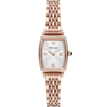 Original Emporio Armani Gianni T-Bar AR11406 Women’s Watch – Square Silver Dial Rose Gold Stainless Steel Elegant Fashion Watch