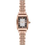 Original Emporio Armani Gianni T-Bar AR11407 Women's Watch - Square Brown Dial Rose Gold Stainless Steel Elegant Fashion Watch