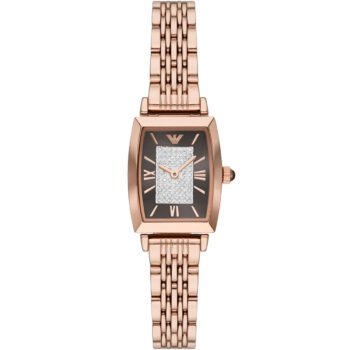 Original Emporio Armani Gianni T-Bar AR11407 Women's Watch - Square Brown Dial Rose Gold Stainless Steel Elegant Fashion Watch