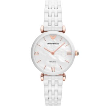Original Emporio Armani Gianni T-Bar AR1486 Women’s Watch – White Ceramic Strap White Dial Elegant Luxury Fashion Watch