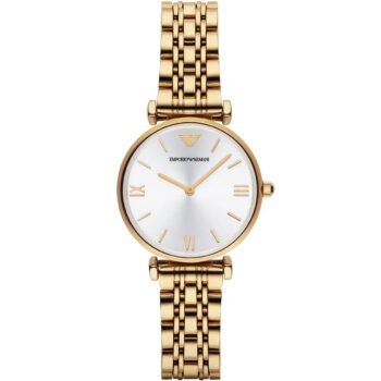 Original Emporio Armani AR1877 Women's Watch - Gianni T-Bar Gold Stainless Steel with Silver Dial 32mm