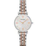 Original Emporio Armani Women's Watch AR1987 - Elegant Gianni T-Bar Two-Tone Stainless Steel Quartz Timepiece